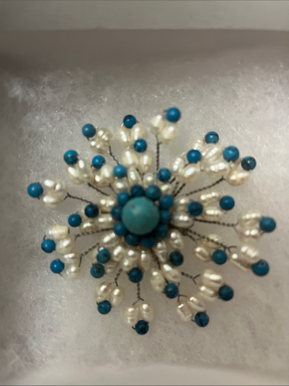 Turquoise and Pearl Burst Brooch - Women Jewelry